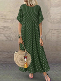 Polka Dot Ladies Midi Dress Bohemian Vacation Short Sleeve O-Neck Long Robe Vintage Loose Casual A-line Vestidos Summer