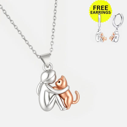 Cat Hug Pendant Necklace With Bonus Earrings ��� Offer