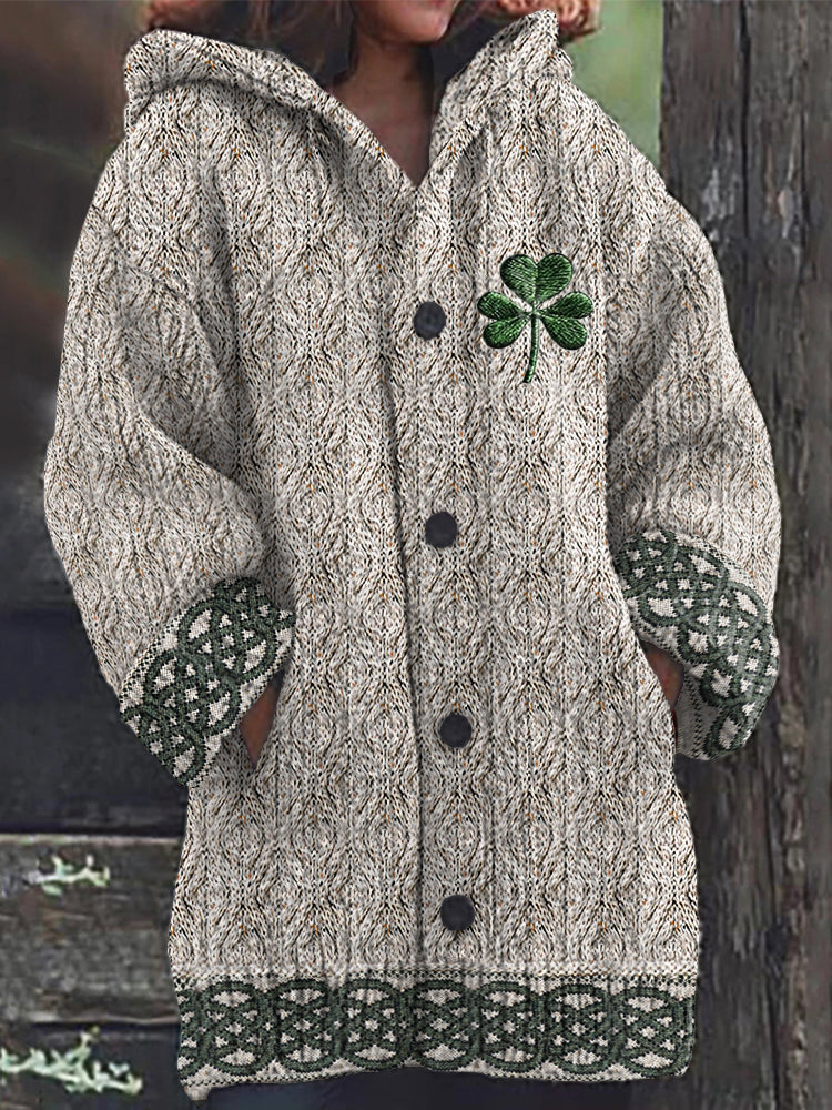 Women's Irish Celtic Knot Jacquard Hooded Sweater elevenforest