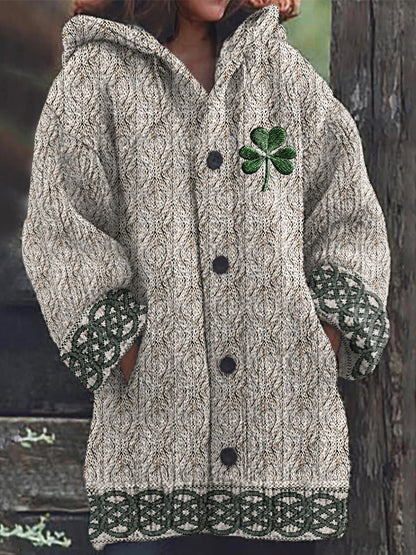 Women's Irish Celtic Knot Jacquard Hooded Sweater elevenforest