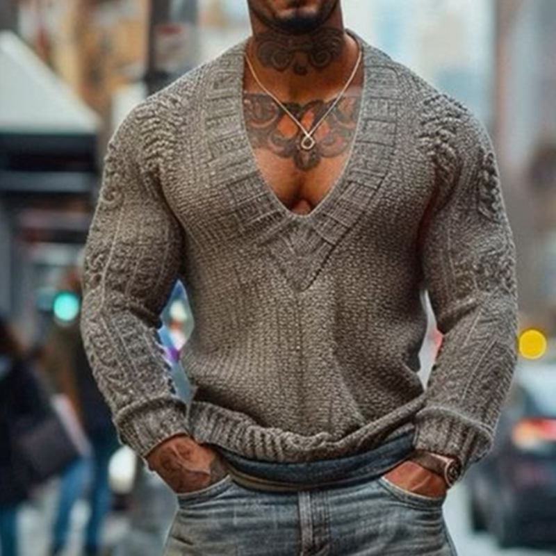 Fairman Island Jacquard Retro Men's V-Neck Sweater artswardrobe