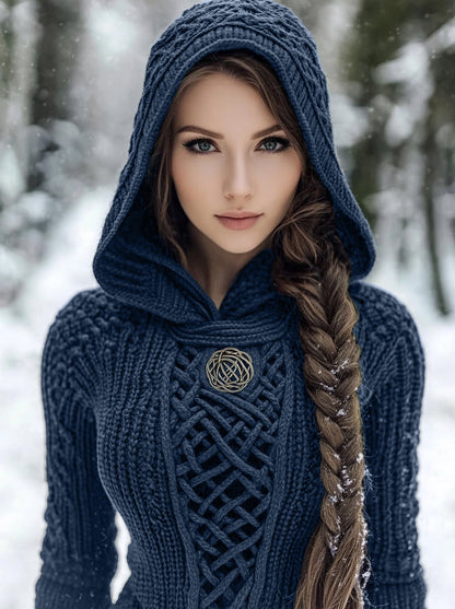 Women's Viking Style Knitted Cozy Hooded Sweater elevenforest