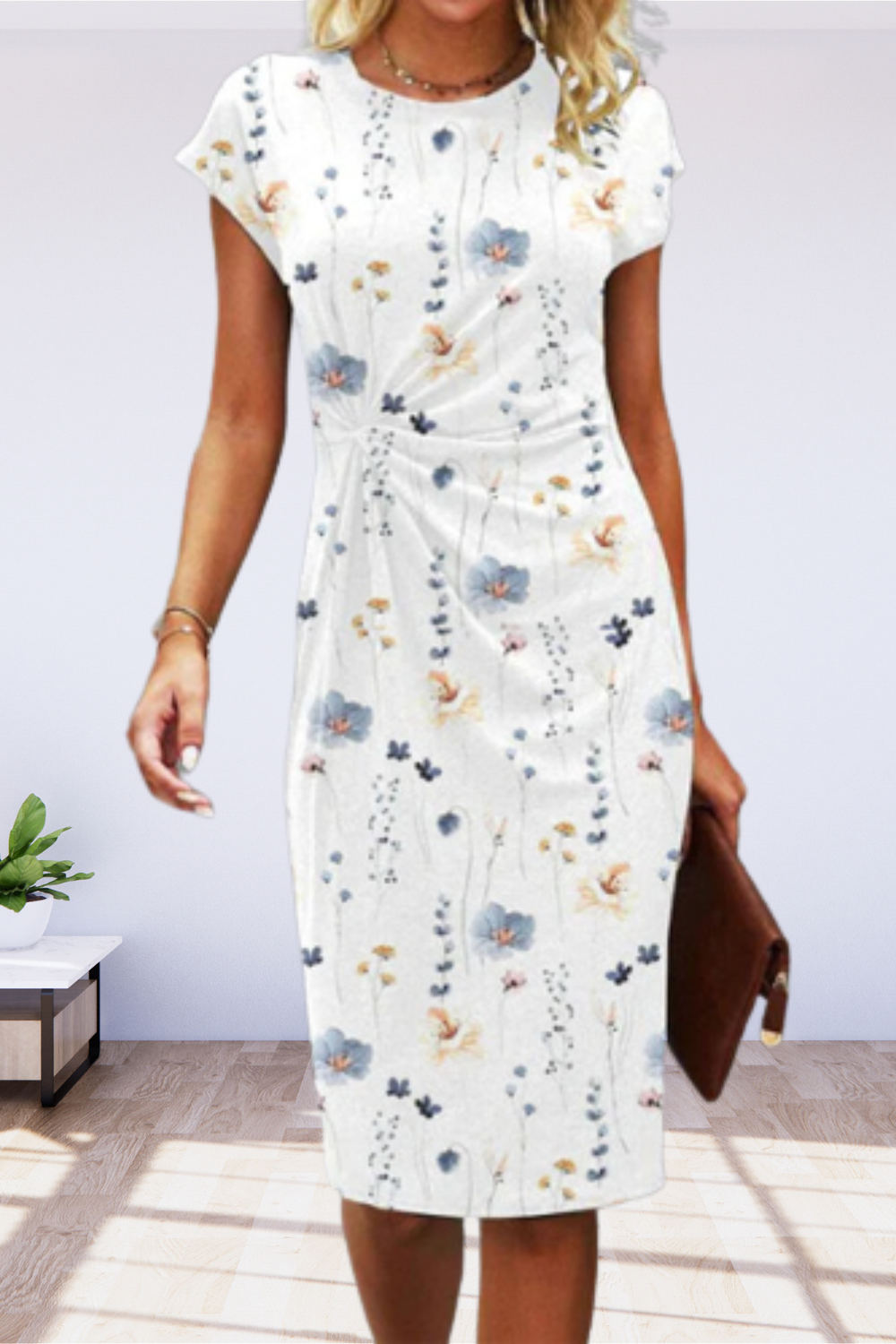 Midi dress with floral pattern and twisted front