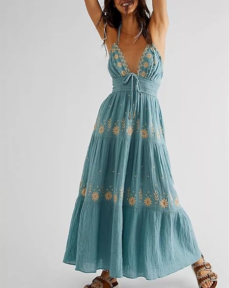 Bohemian Embroidered Maxi Dress