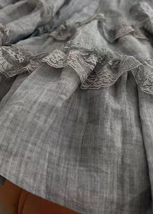Grey Lace Elastic Waist Cotton Skirts Summer