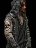 Men's 3d Skull Bleached Rock Studded Knit Hooded Cardigan elevenforest