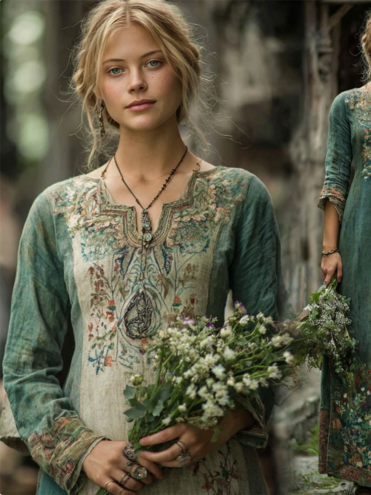 Bohemian Viking Celtic Myth Style Cotton And Linen Dress artswardrobe
