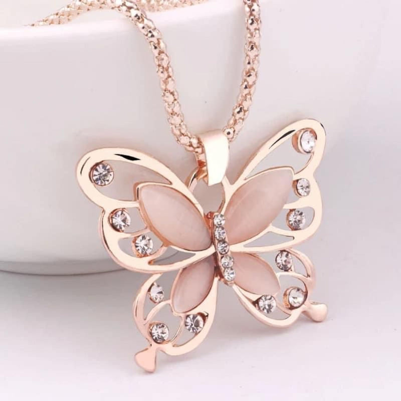 Pink Butterfly Crystal Necklace