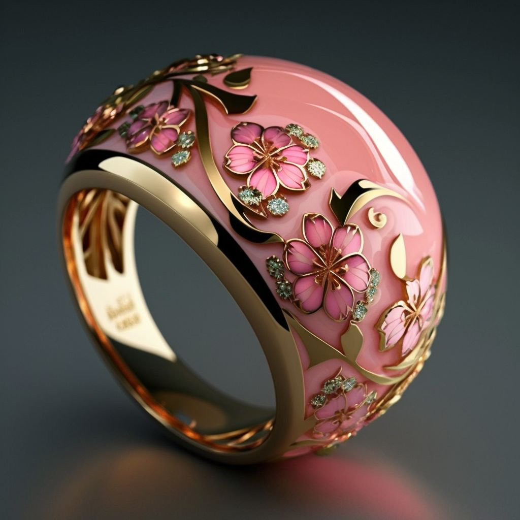 Cherry Blossom Enamel Ring
