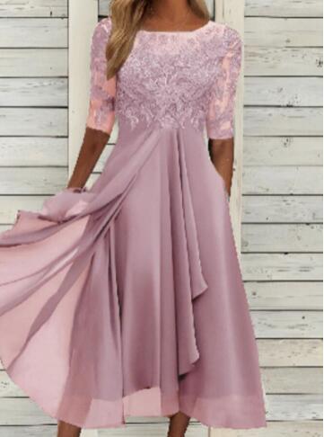 Chiffon midi dress with transparent sleeves in midi length