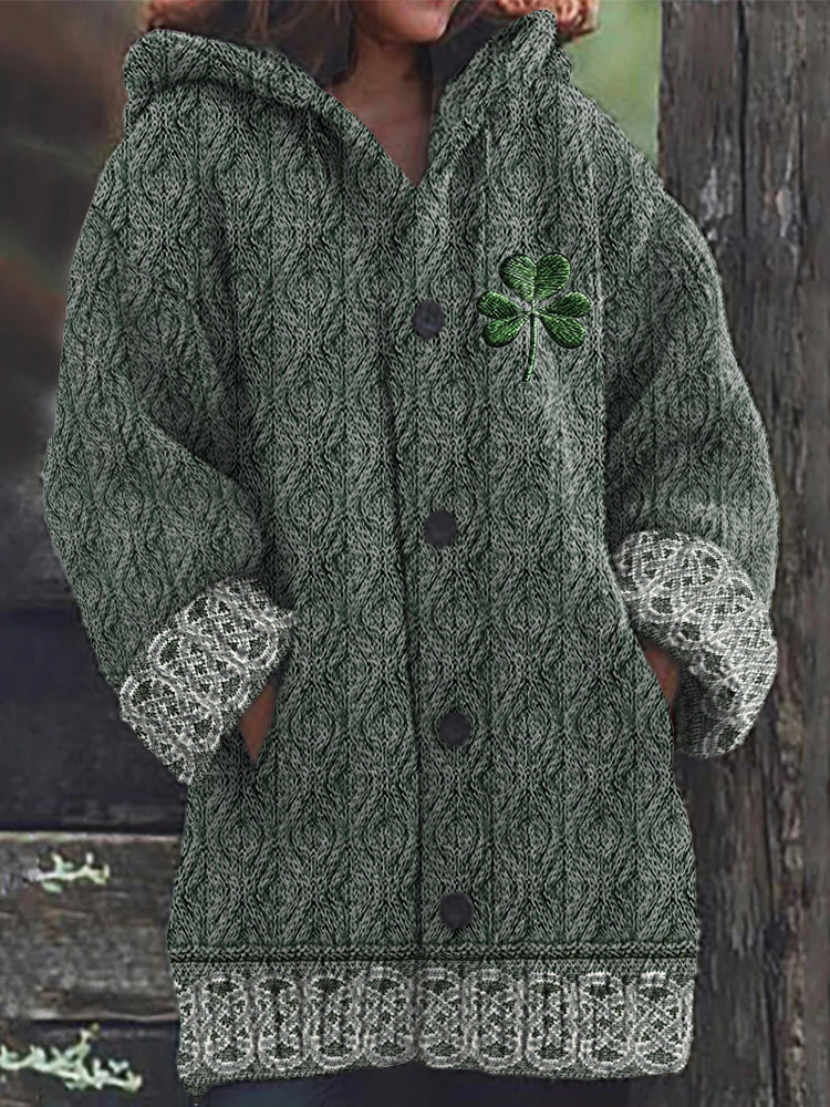 Women's Irish Celtic Knot Jacquard Hooded Sweater elevenforest