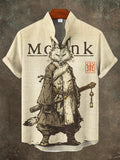 Japanese Cat Samurai Men's Linen Short Sleeve Shirt elevenforest