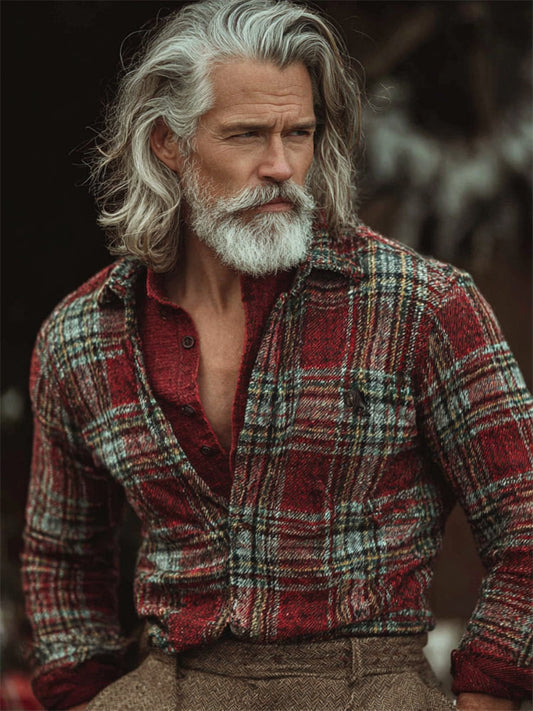 Men's Christmas Inspired Plaid Vintage Linen Shirt artswardrobe