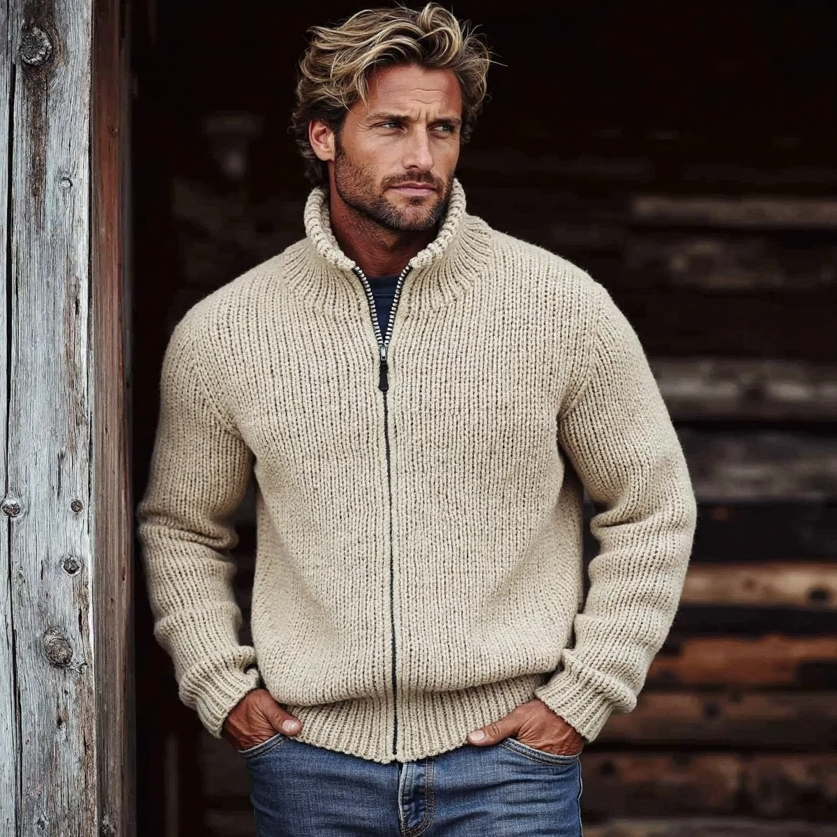 Men's Vintage Solid Color Turtleneck Sweater elevenforest