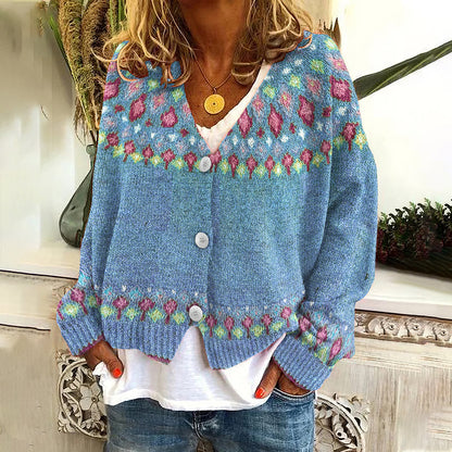 Fairman Island Geometric Contrast Button Cardigan elevenforest