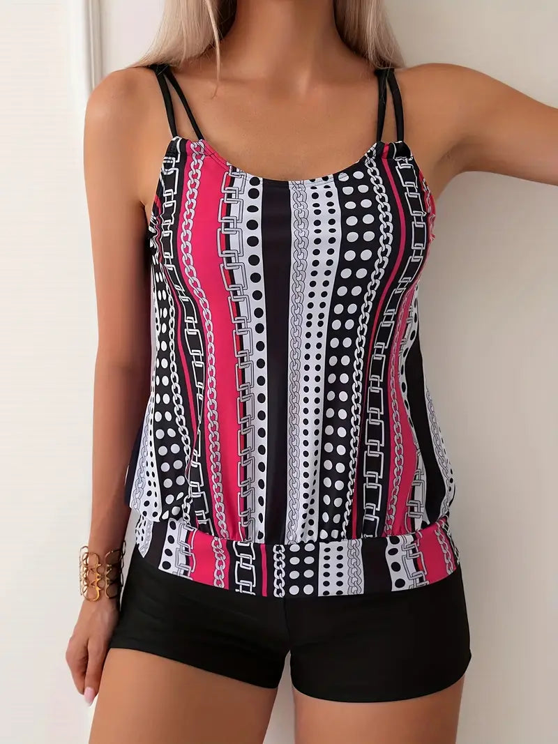 Striped printed tankini