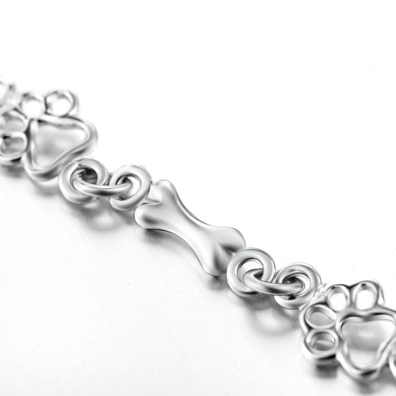 Limited Edition Pure Silver Dog Paw And Bone Charms Bracelet