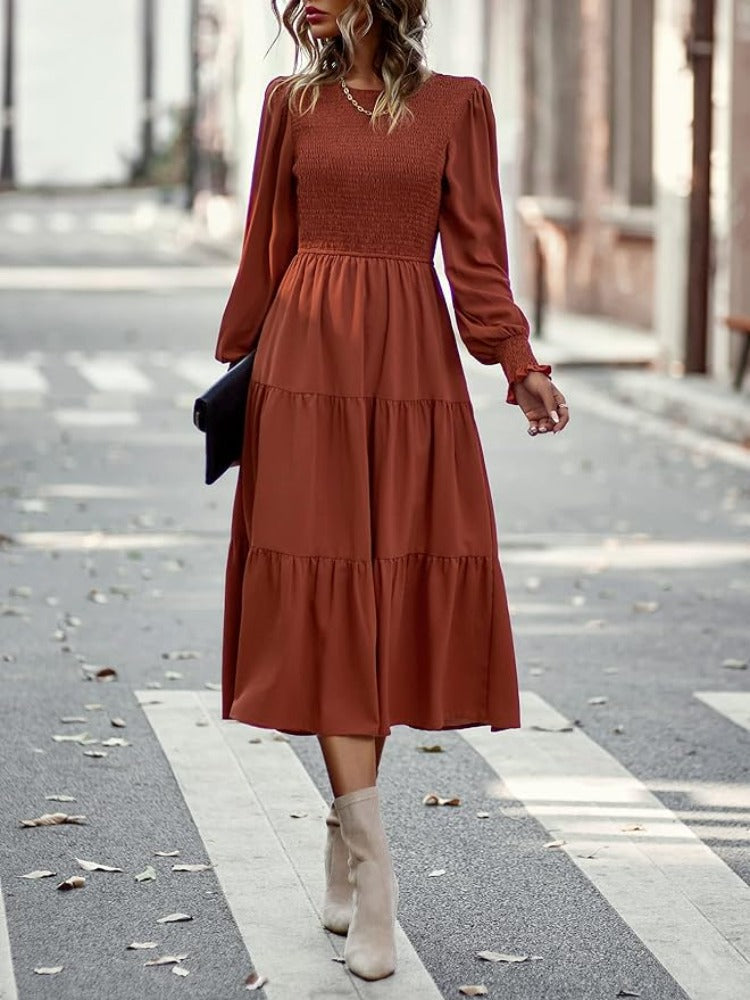 Long sleeve midi dress with tuxedos