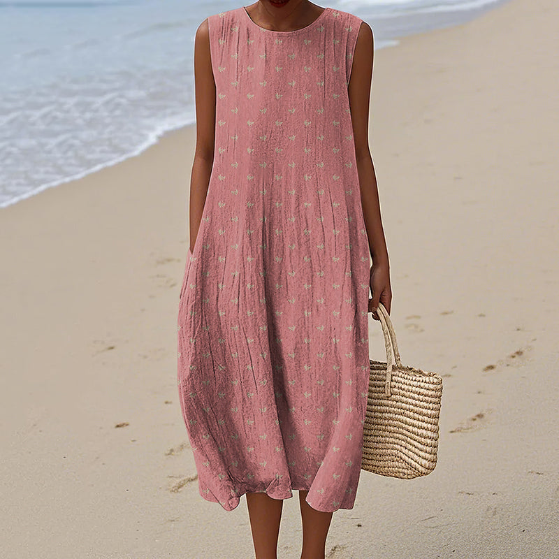 Vintage Loose Bayberry Strieart Sleeveless Cotton And Linen Tank Dress artswardrobe