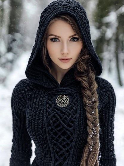 Women's Viking Style Knitted Cozy Hooded Sweater elevenforest
