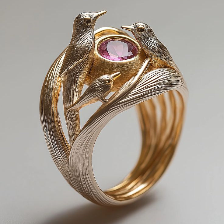 Exotic Bird Nest Gold Ring