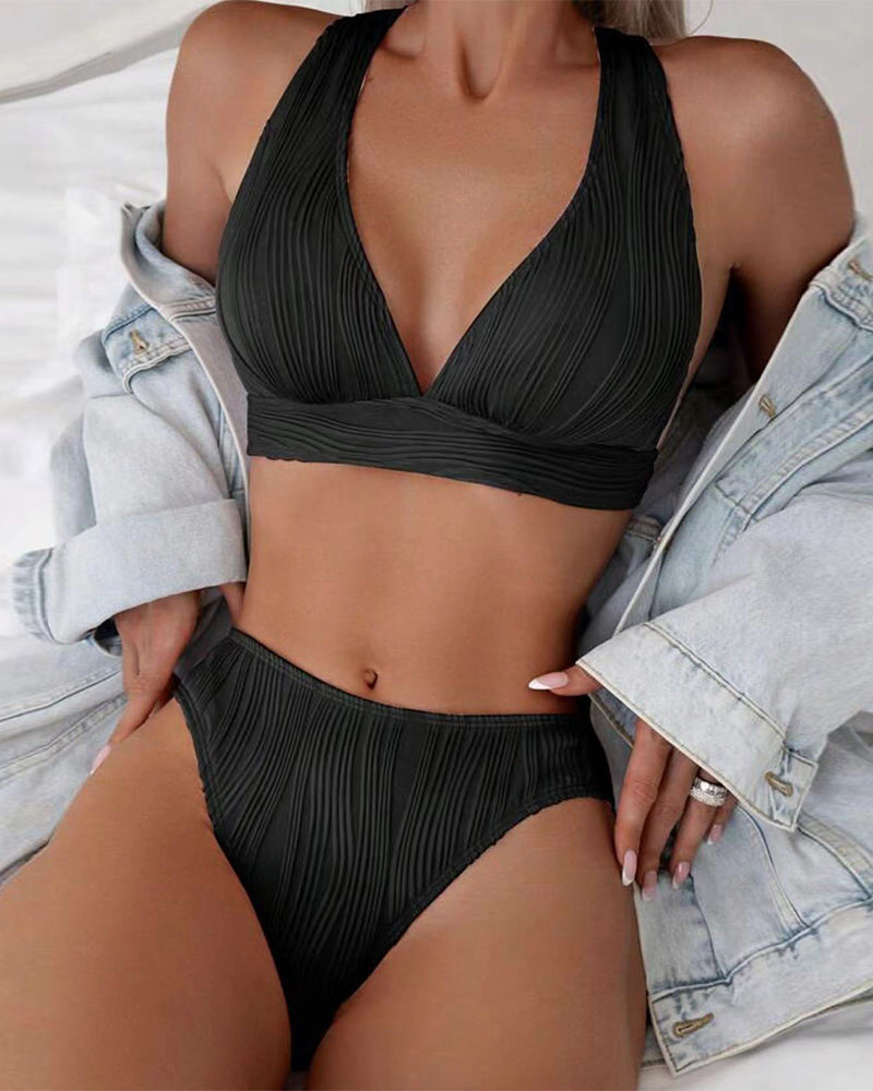Solid color, sexy bikini with a deep V-neck