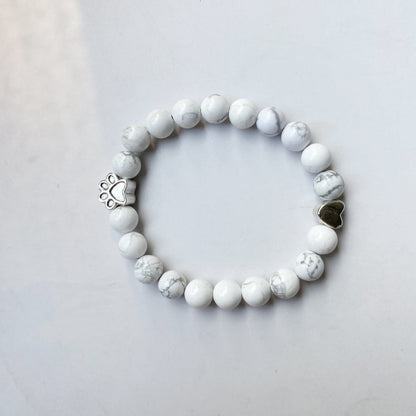 Natural Gemstone Bracelet With Paw & Heart Charm ��� Handcrafted Design