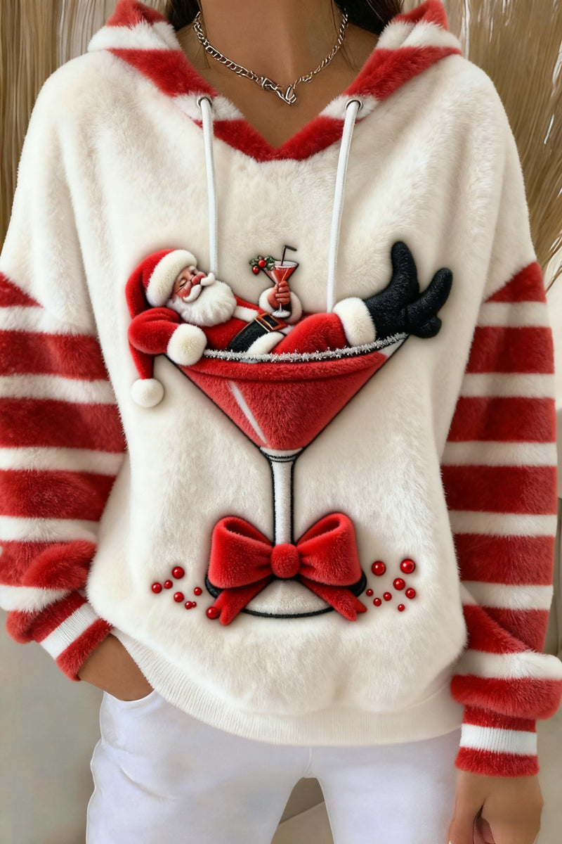 Fleece Hoodie with Santa Cocktail and Festive Bow