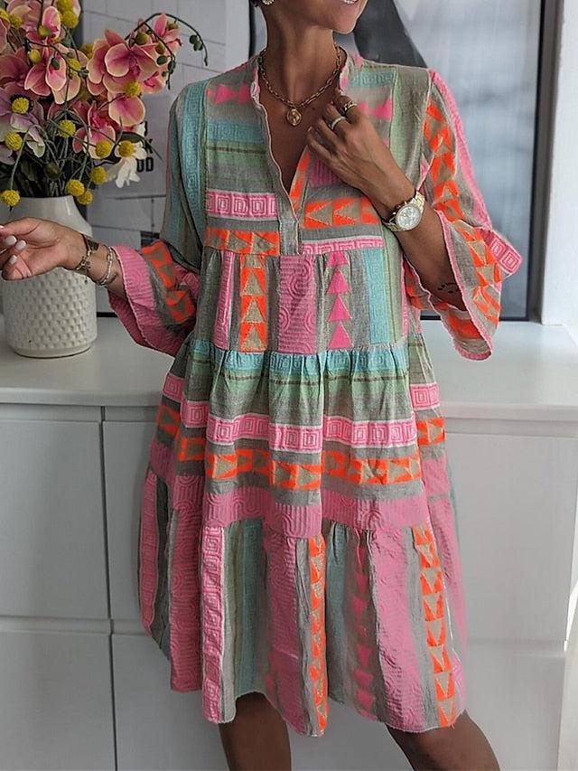 Printed dress with V-neckline