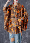 Black Stand Collar Patchwork Linen Shirt Tops Batwing Sleeve
