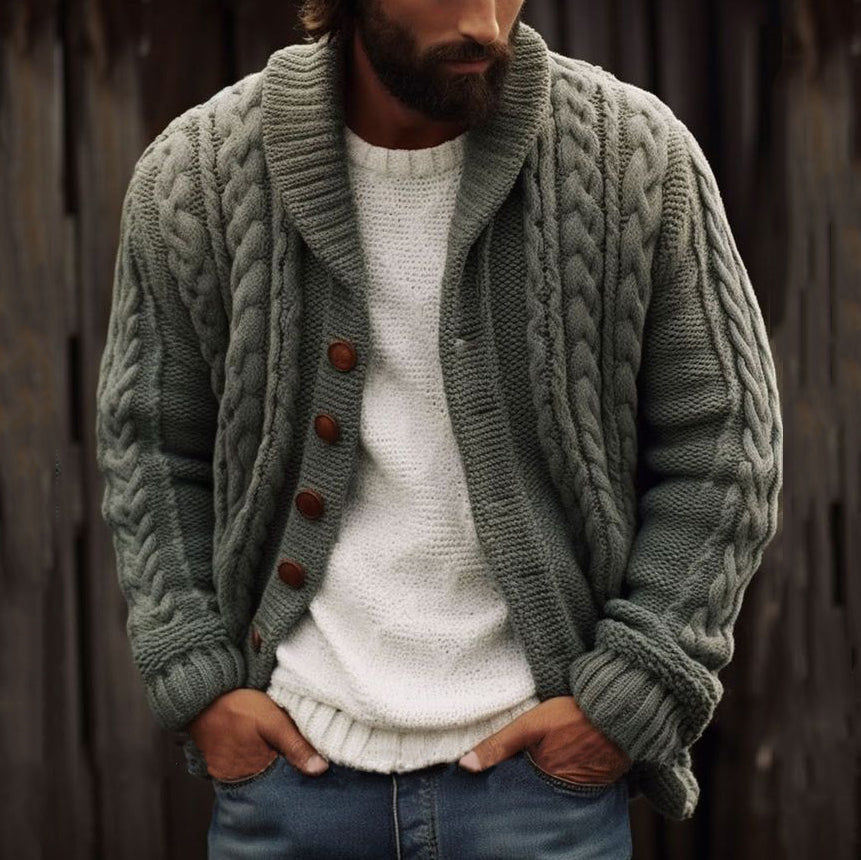 Men's Vintage Braided Lapel Button Down Sweater artswardrobe