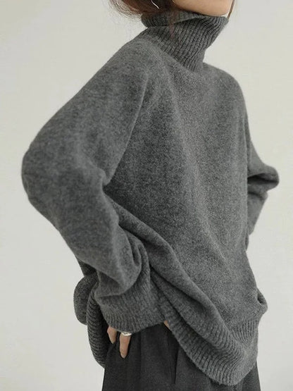 Cashmere Blend Turtleneck Sweater with Minimalist Silhouette in Taupe