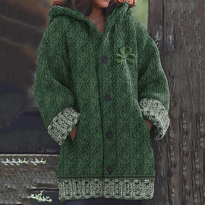 Women's Irish Celtic Knot Jacquard Hooded Sweater elevenforest