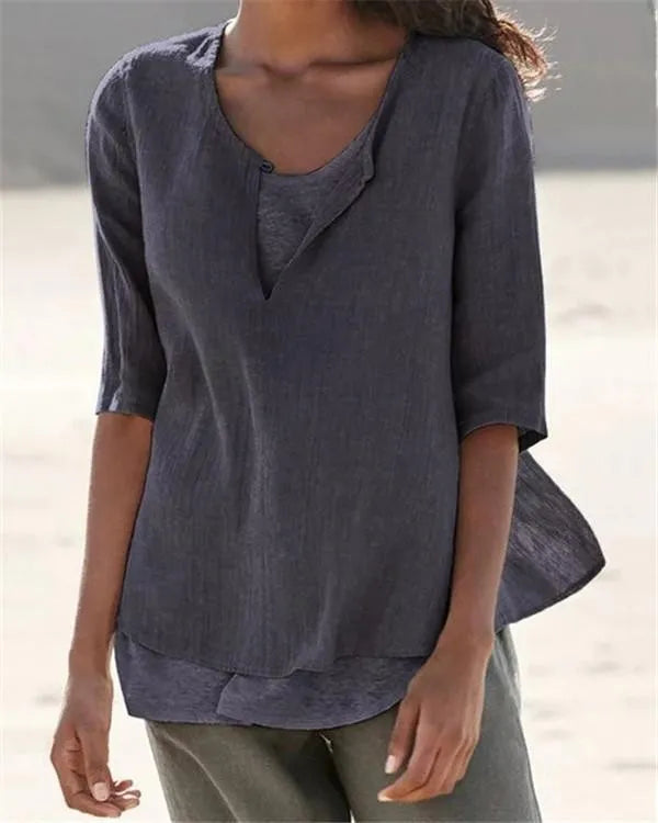 Women's clothing, half sleeves, V-neck, casual solid-color shirts