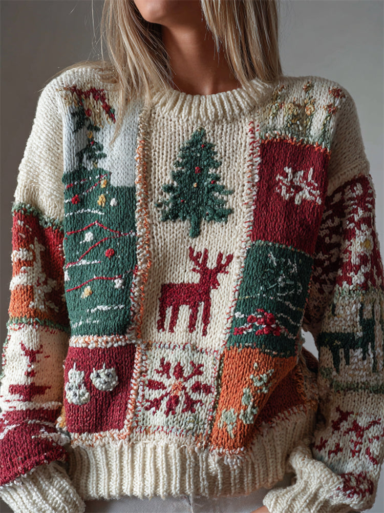 Cotton Sweater with Vintage Inspired Christmas Design