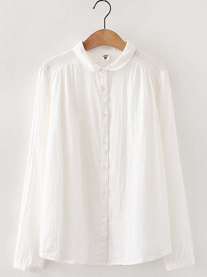 Women's Vintage Simple Linen Blend Long Sleeve Shirt artswardrobe