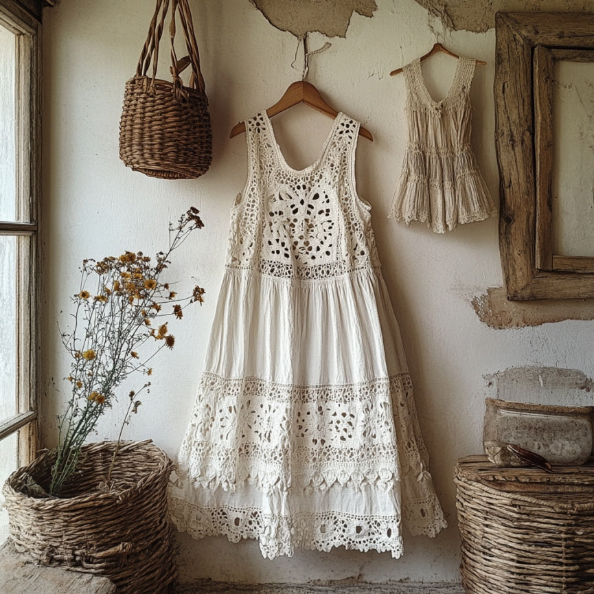 Vintage Lace Linen Blend Midi Dress artswardrobe