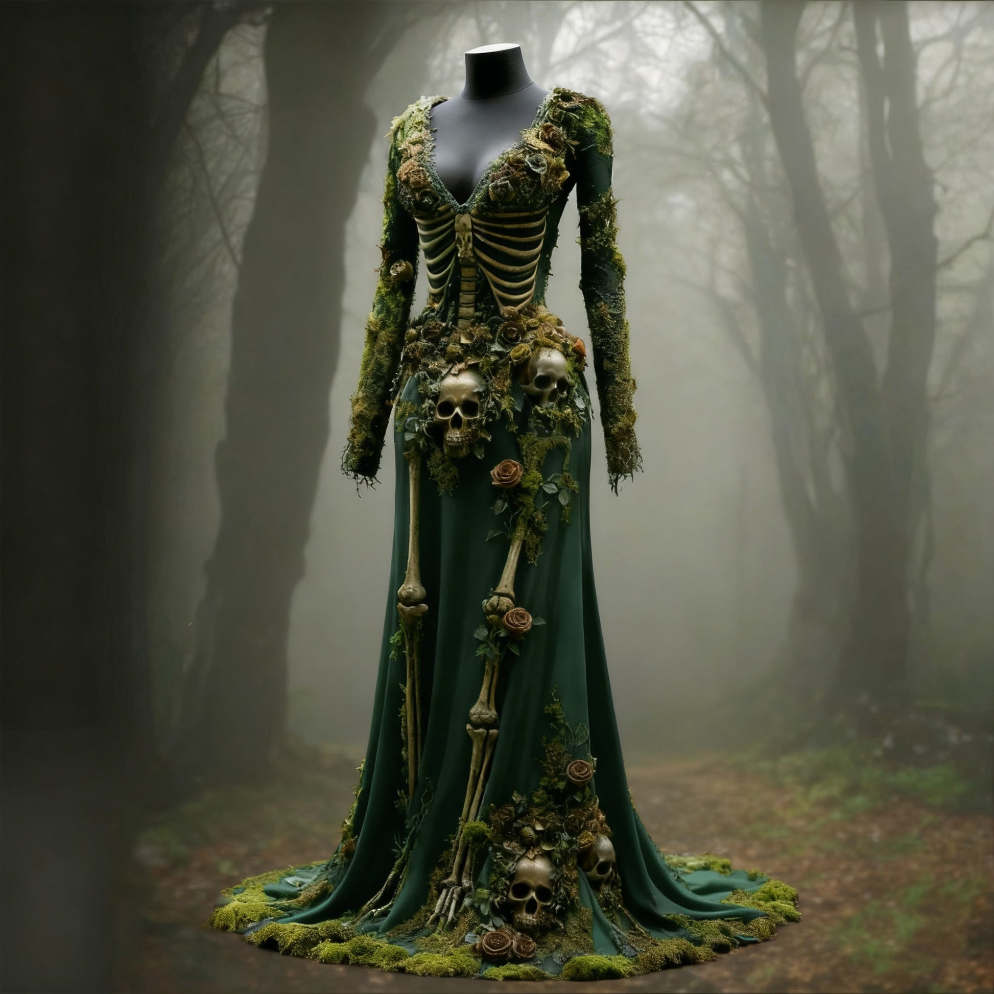 Comstylish Women's Halloween Skull Flower Moss Witch Velvet Maxi Dress