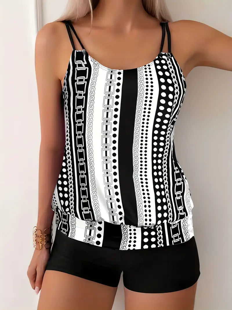 Striped printed tankini
