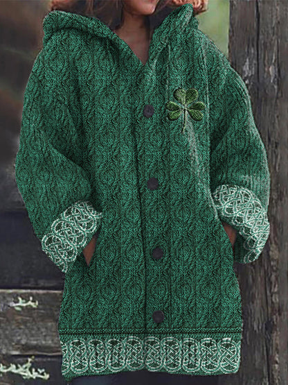 Women's Irish Celtic Knot Jacquard Hooded Sweater elevenforest
