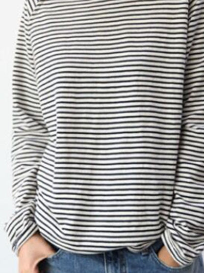 Cotton Jersey Top with Classic Horizontal Stripes and Crew Neck