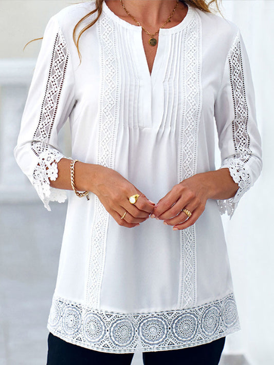 Round Neck Casual Loose Hollow Sunscreen Long Sleeve Blouse