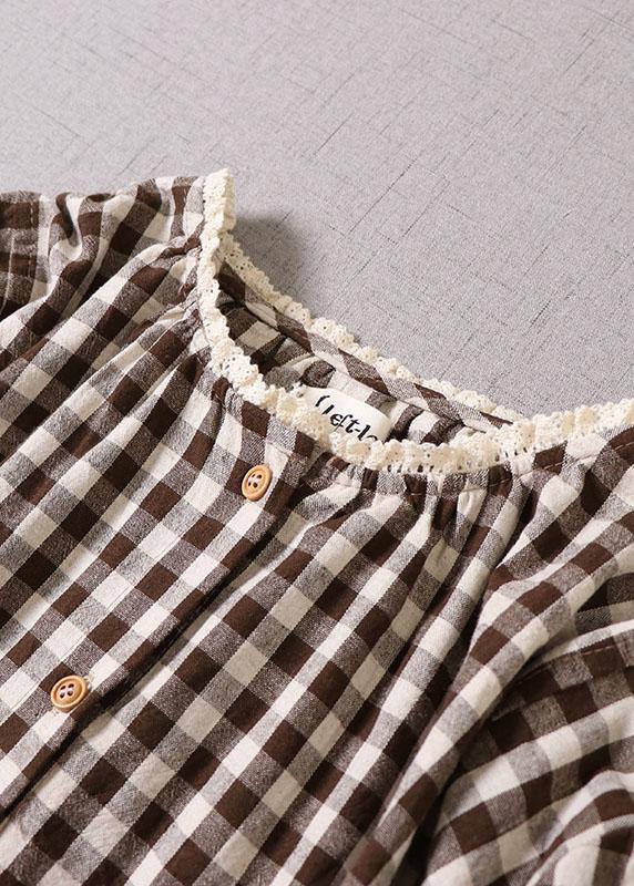 Classy Yellow Plaid Ruffled Wrinkled Pockets Fall Patchwork Vacation Dresses Long Sleeve