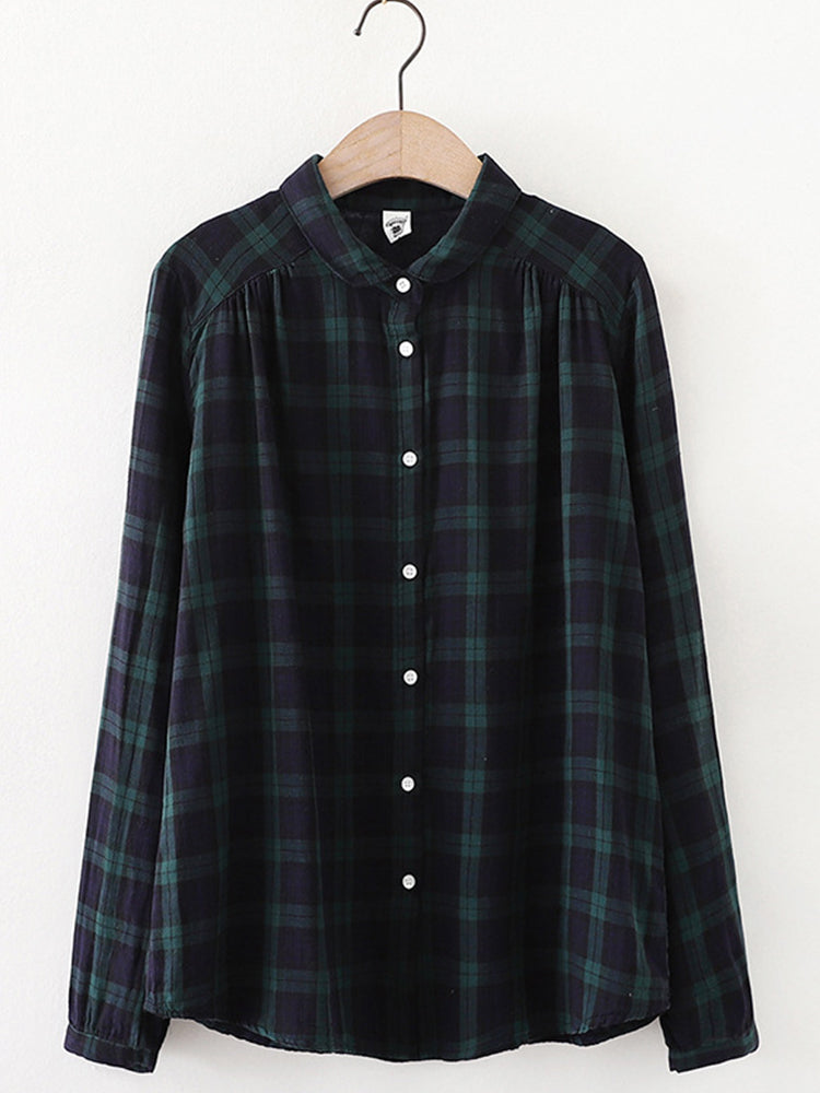 Women's Vintage Simple Linen Blend Long Sleeve Shirt artswardrobe