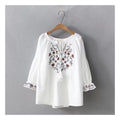 Loose Apricot Embroidered Button Patchwork Cotton Shirts Summer