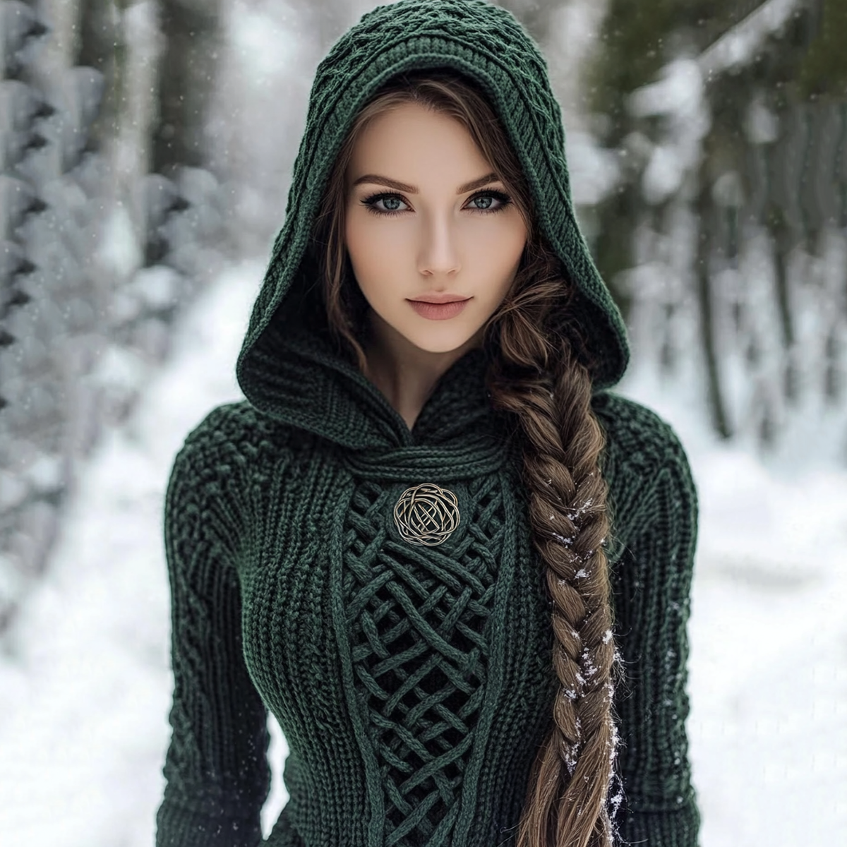 Women's Viking Style Knitted Cozy Hooded Sweater elevenforest