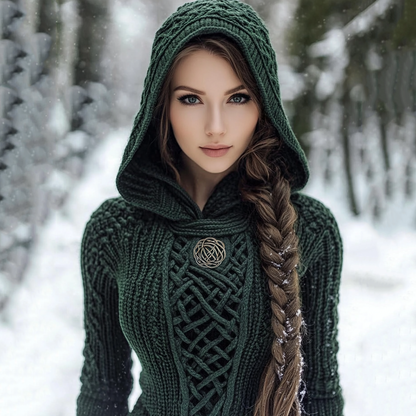 Women's Viking Style Knitted Cozy Hooded Sweater elevenforest