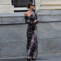 Zebra Pattern Print One Shoulder Design Cotton Long Dress Spring