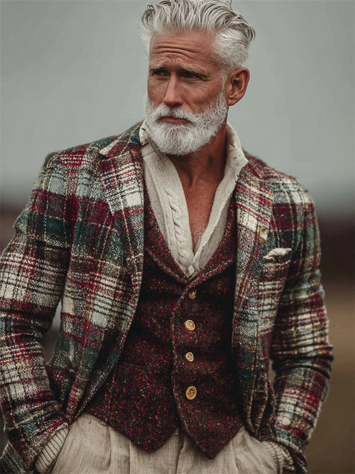 Men's Vintage British Christmas Plaid Cozy Blazer artswardrobe