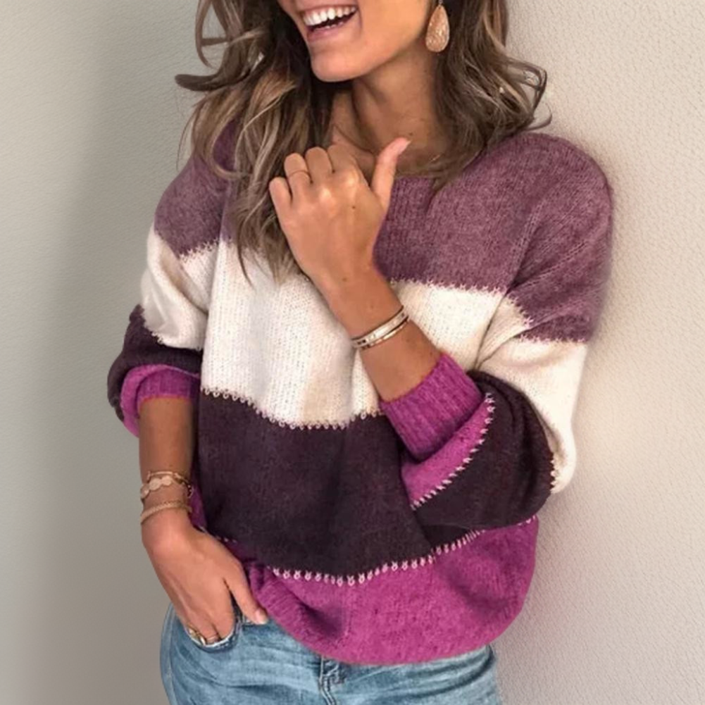Wool Pullover with Color Block Stripe Design